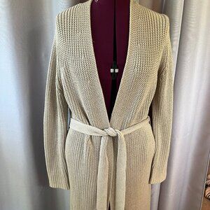 Silk Beige Belted Long Sweater Cardigan Long Sleeve